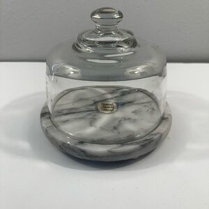 Dutch Garden Grey Marble & Glass Cloche Dome Cheese Keeper Tray Platter Server